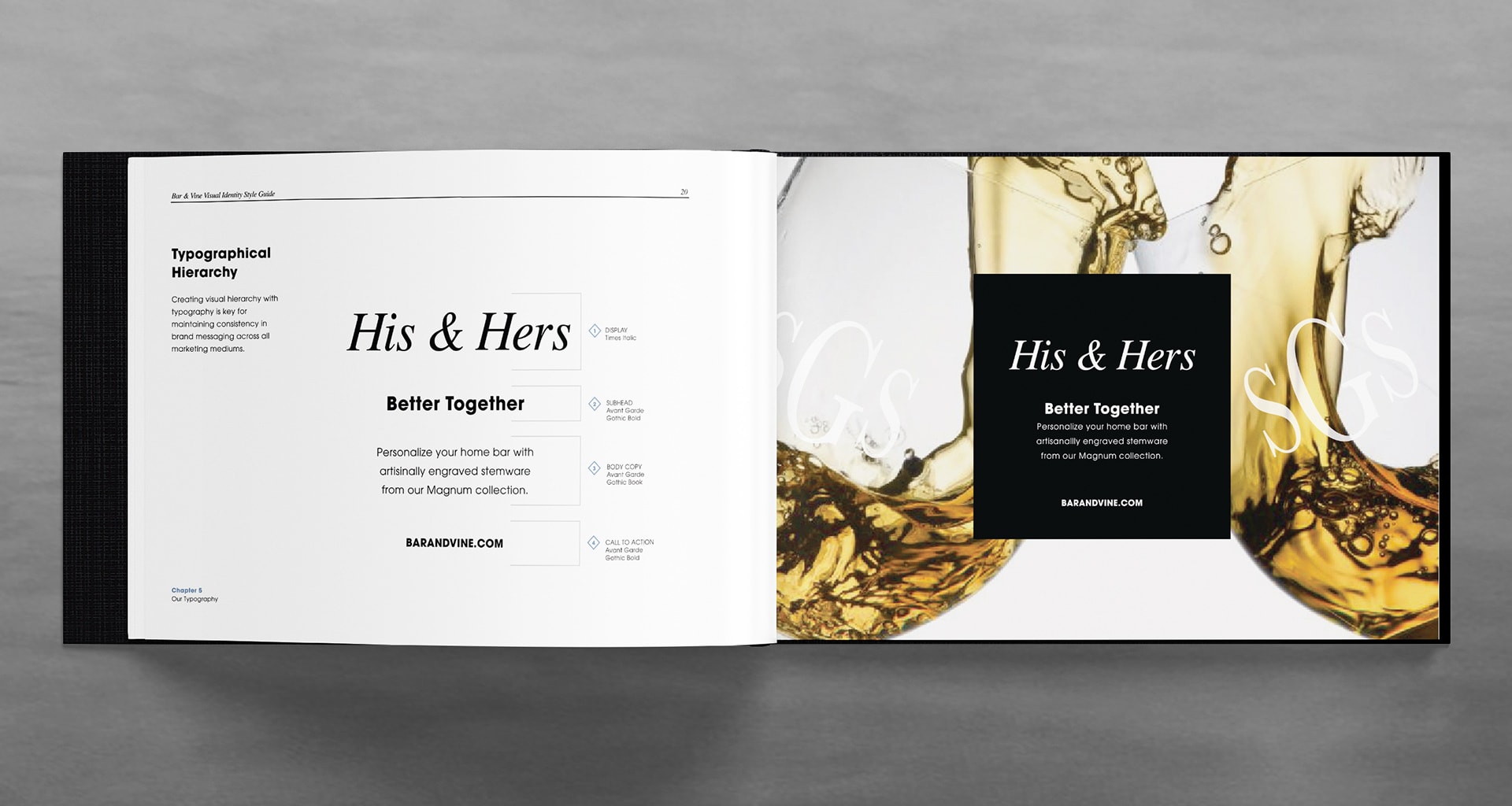 Brand guide on typography for Bar & Vine