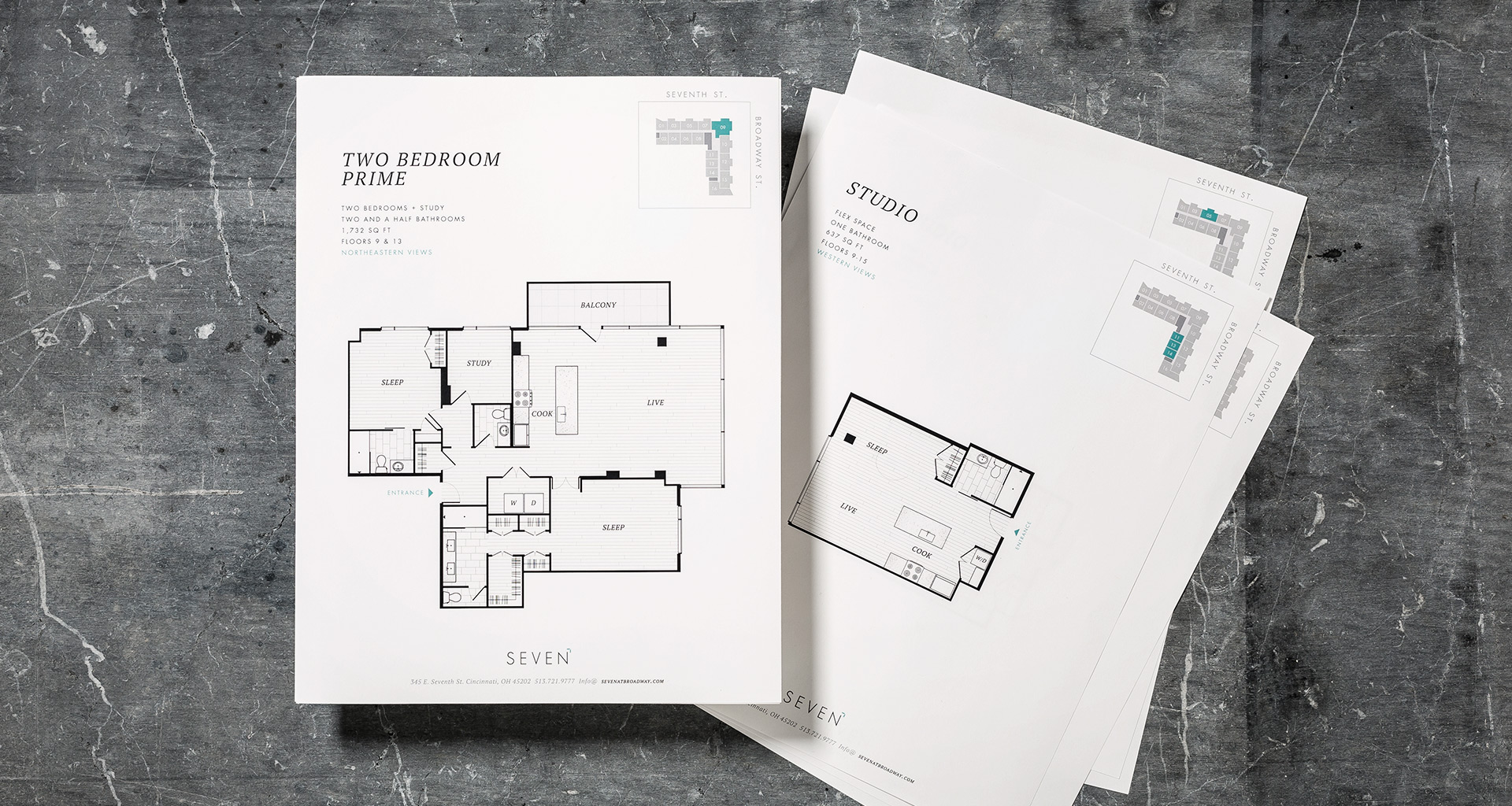 Seven at Broadway floor plan mockup designs